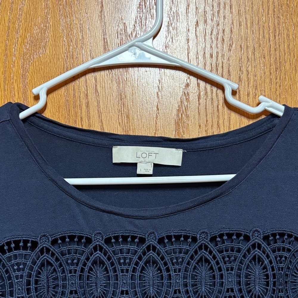 LOFT Navy Blouse with Lace Detail - Picture 2 of 6
